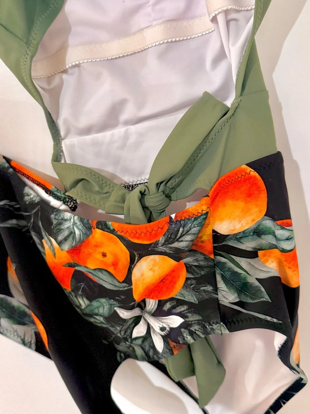 Cupshe Olive Green One-Piece with Orange Citrus Print